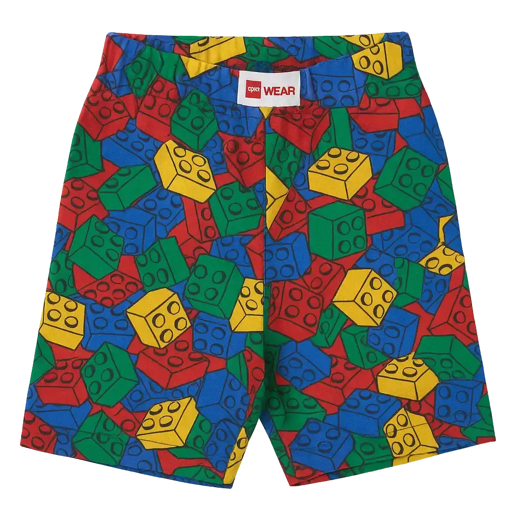 a pair of colorful shorts with a pattern of blocks