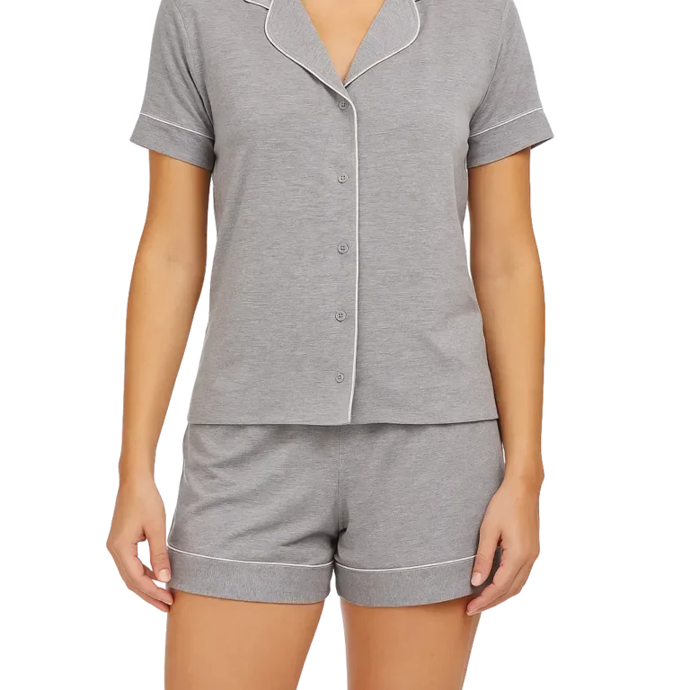 a woman wearing a grey pajamas