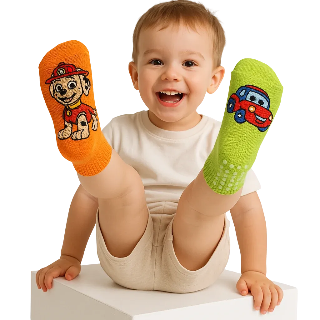 a child with socks on