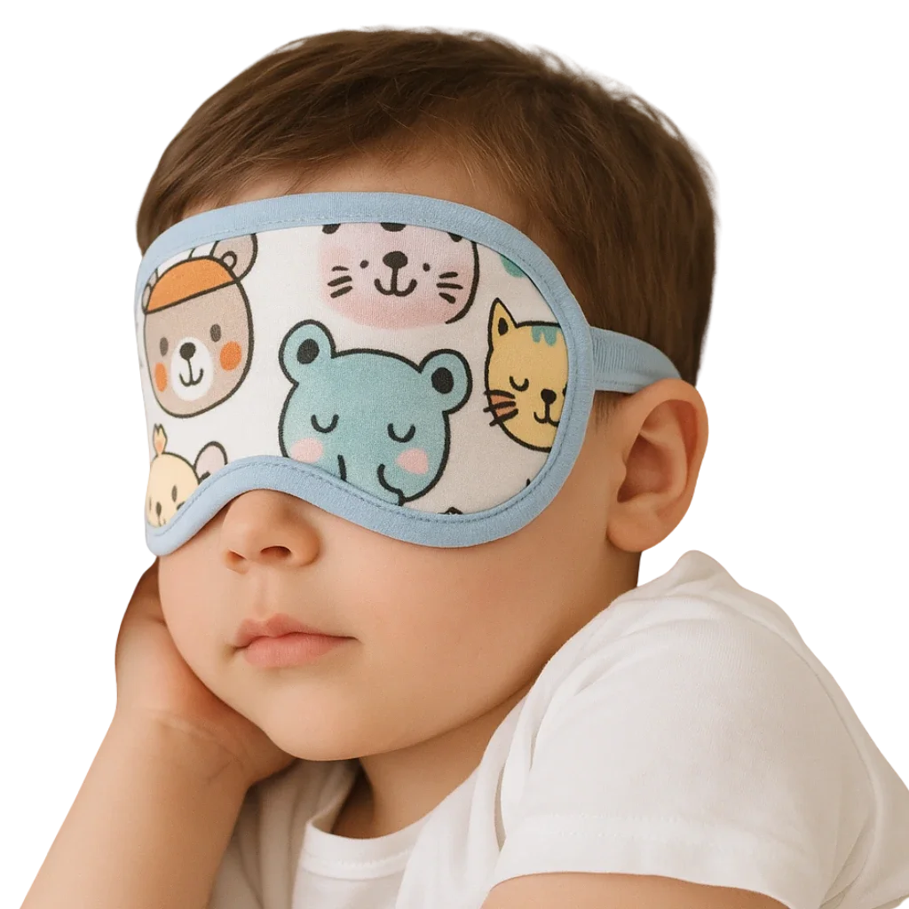 a child wearing a sleeping mask