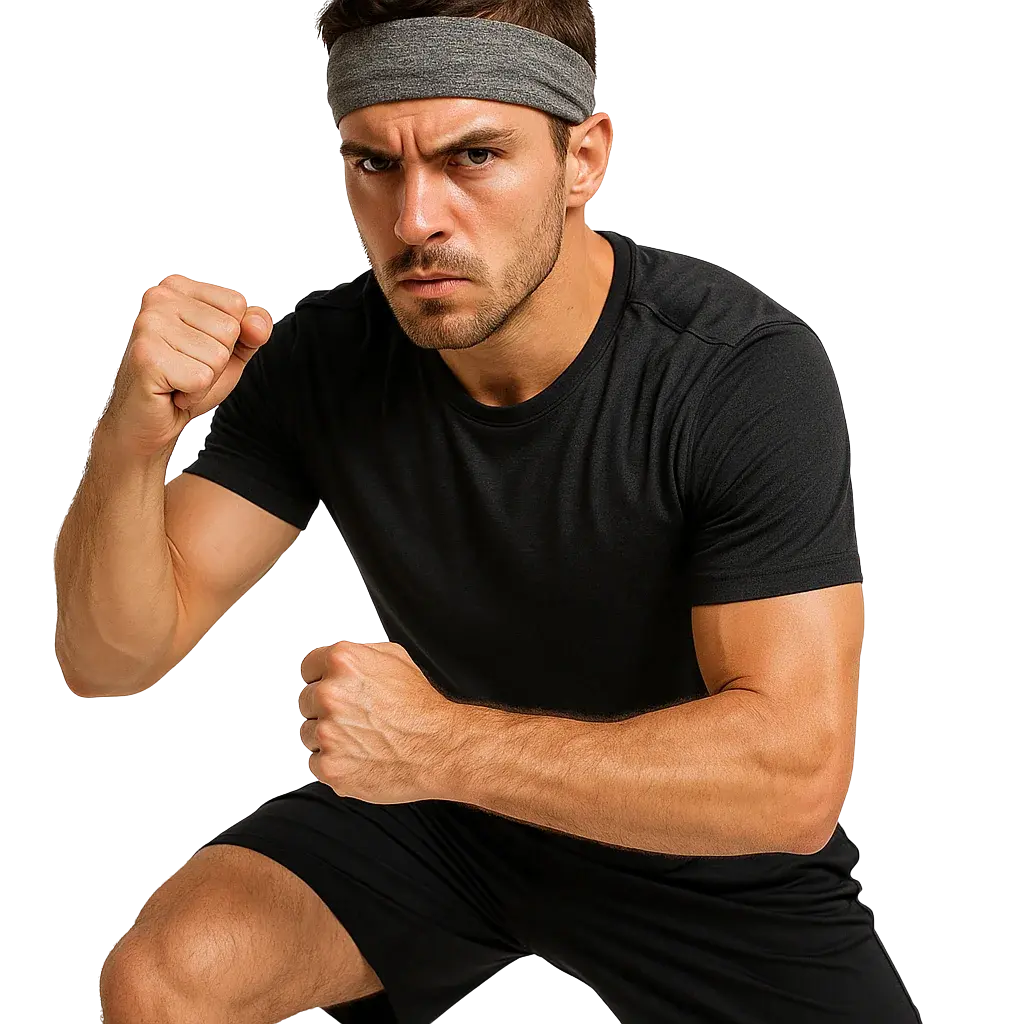 a man wearing a headband and posing for a picture