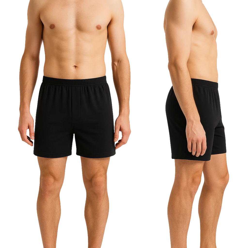 a man in black shorts
