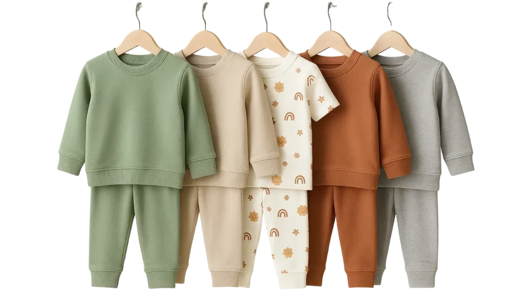 Custom organic cotton kidswear sets for export from Tiruppur, India