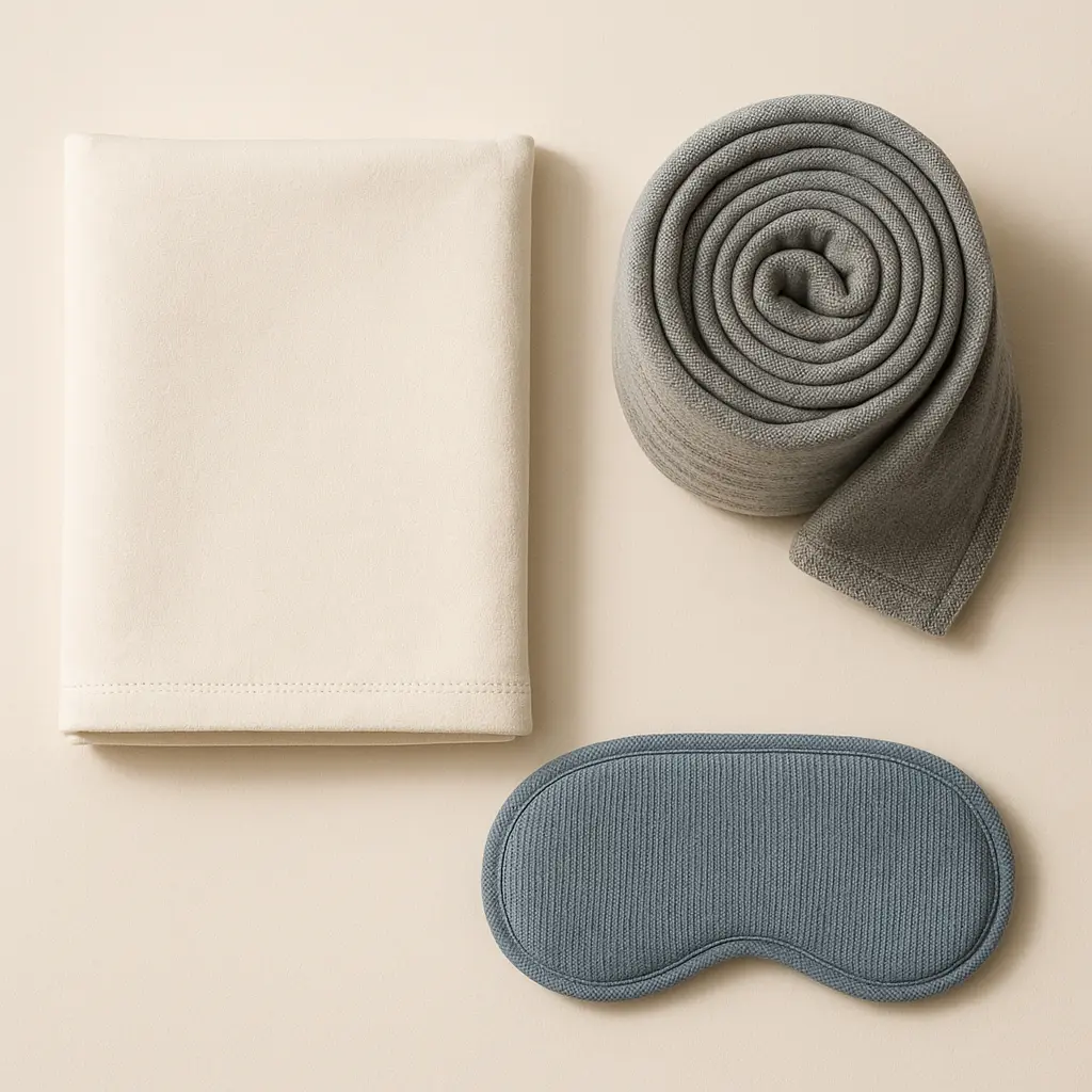 a rolled up blanket and a towel