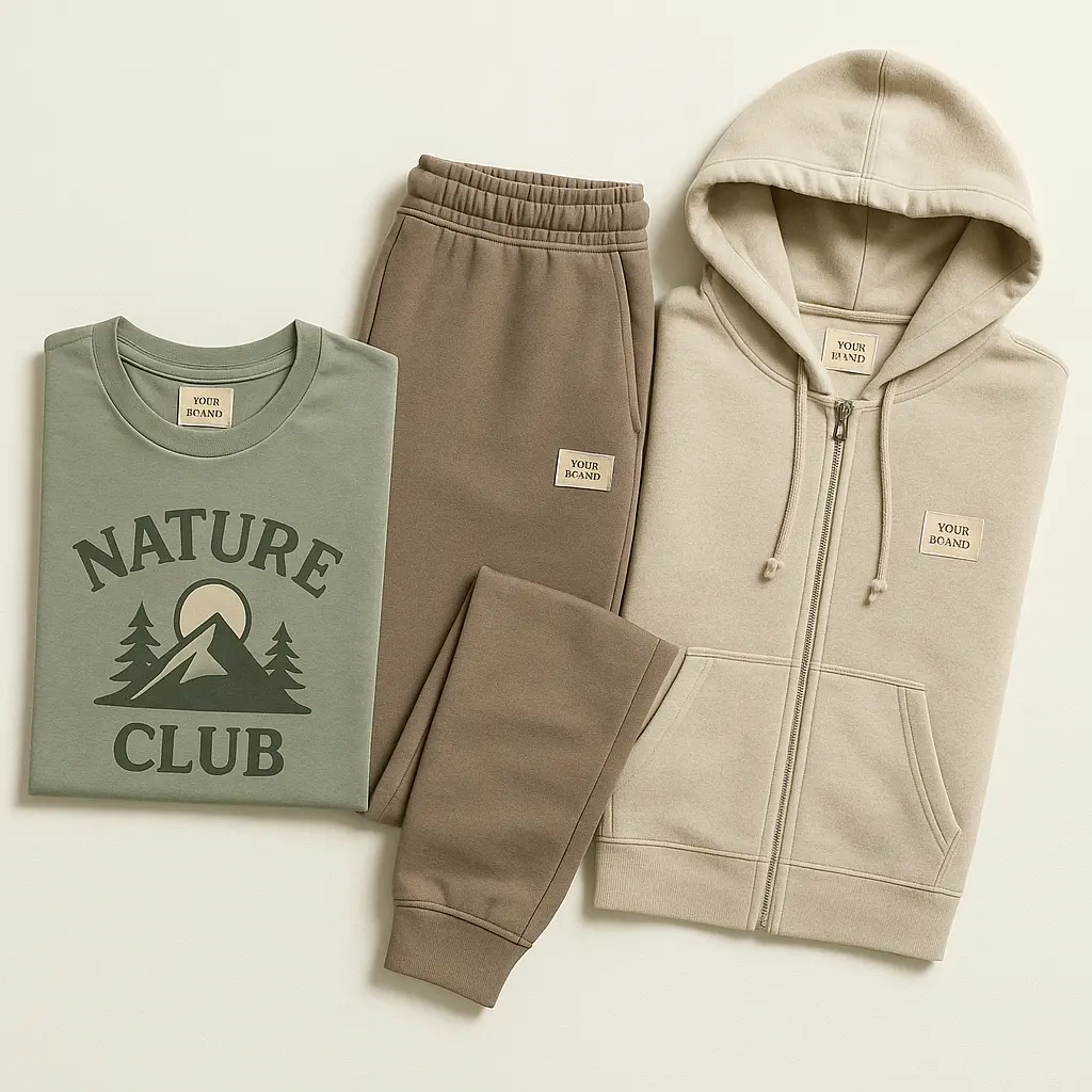 a group of clothes on a white surface