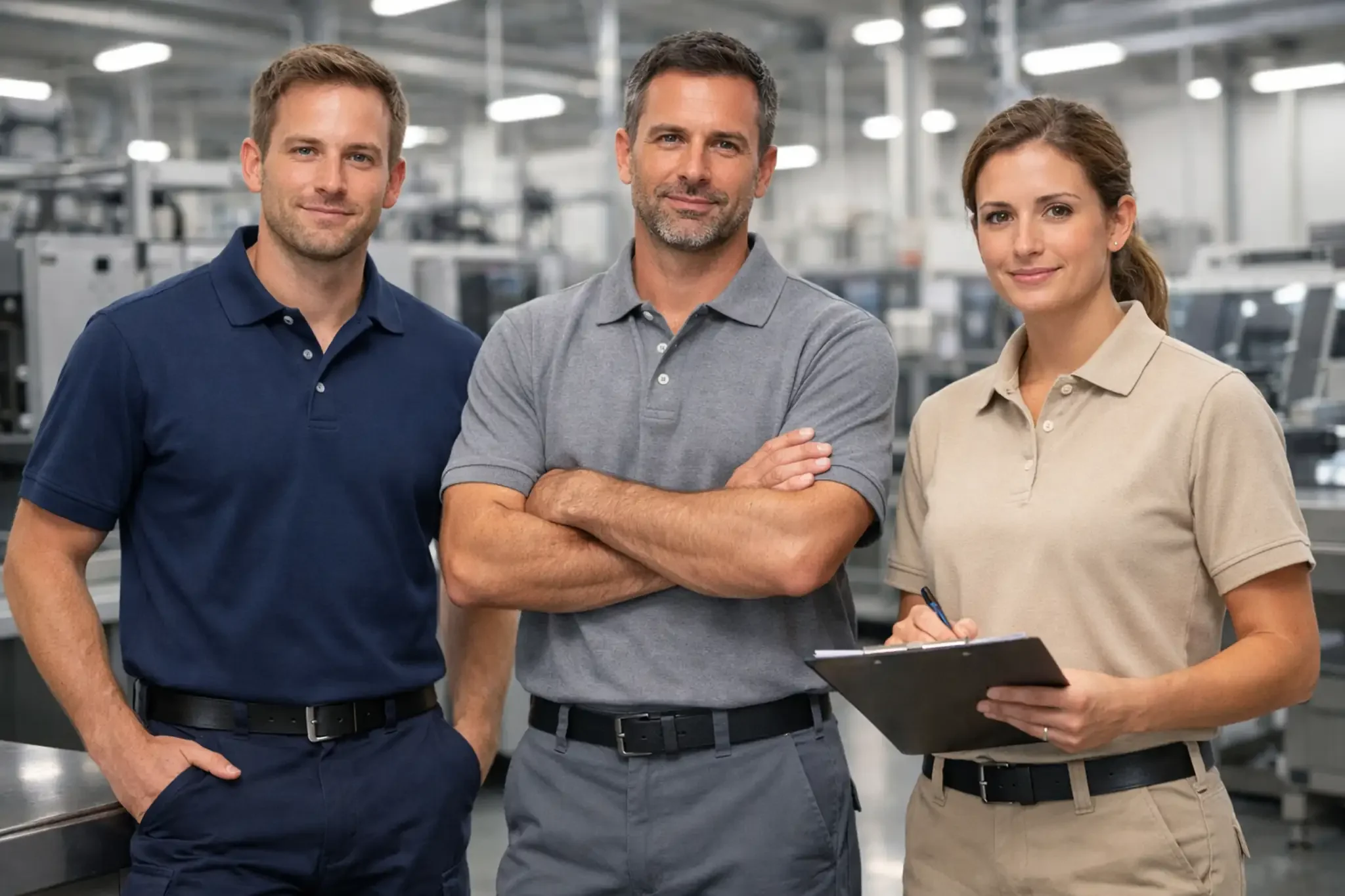 Close-up of cotton polyester fabric used in uniforms, showing texture, durability and weave structure, soft lighting, neutral background, high resolution textile photography
