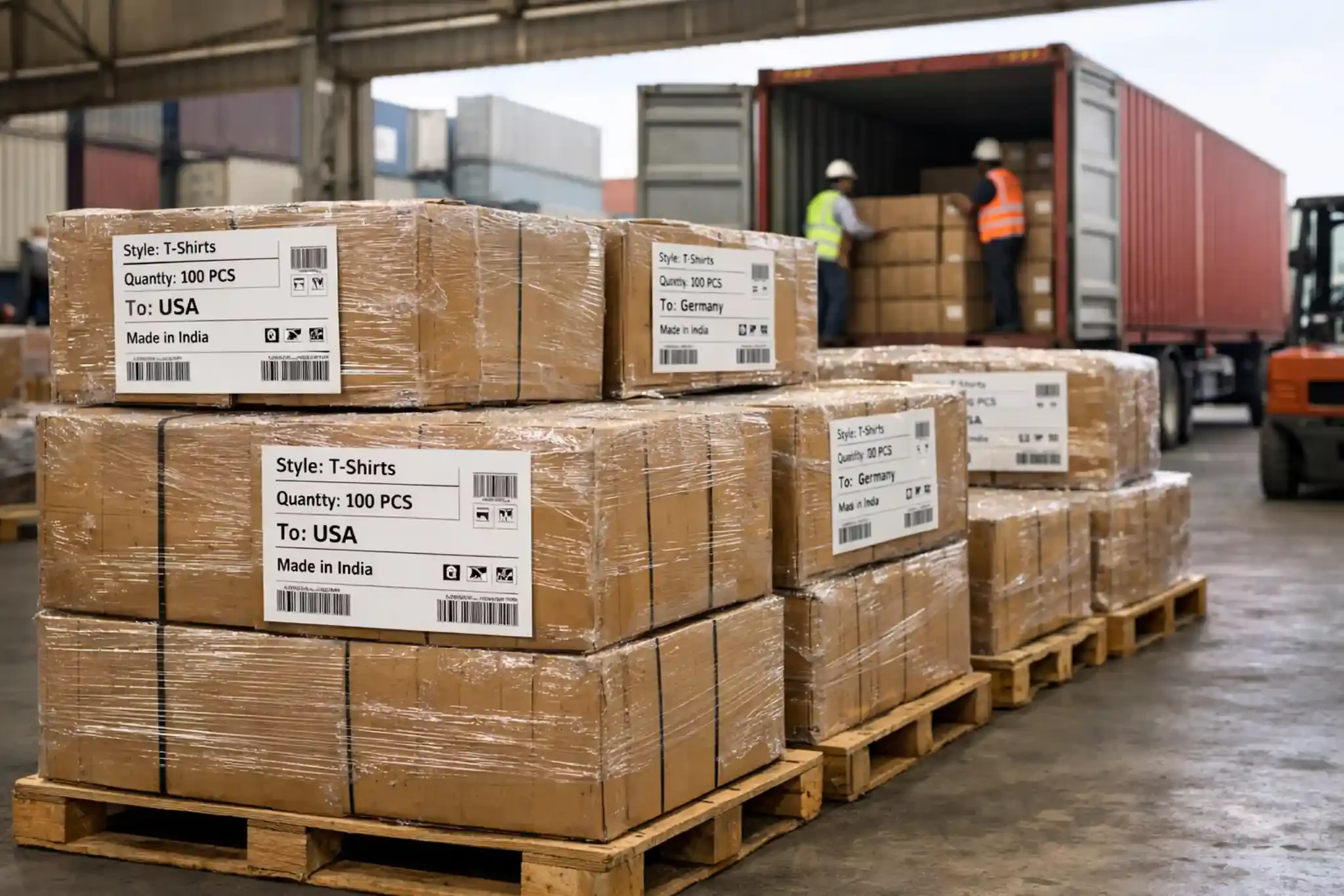 Bulk t-shirt export shipment prepared by a t-shirt export company in India