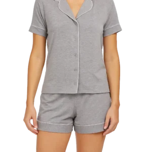 a woman wearing a grey pajamas