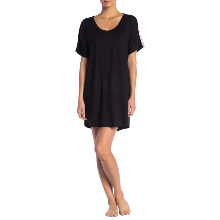 a woman in a black dress