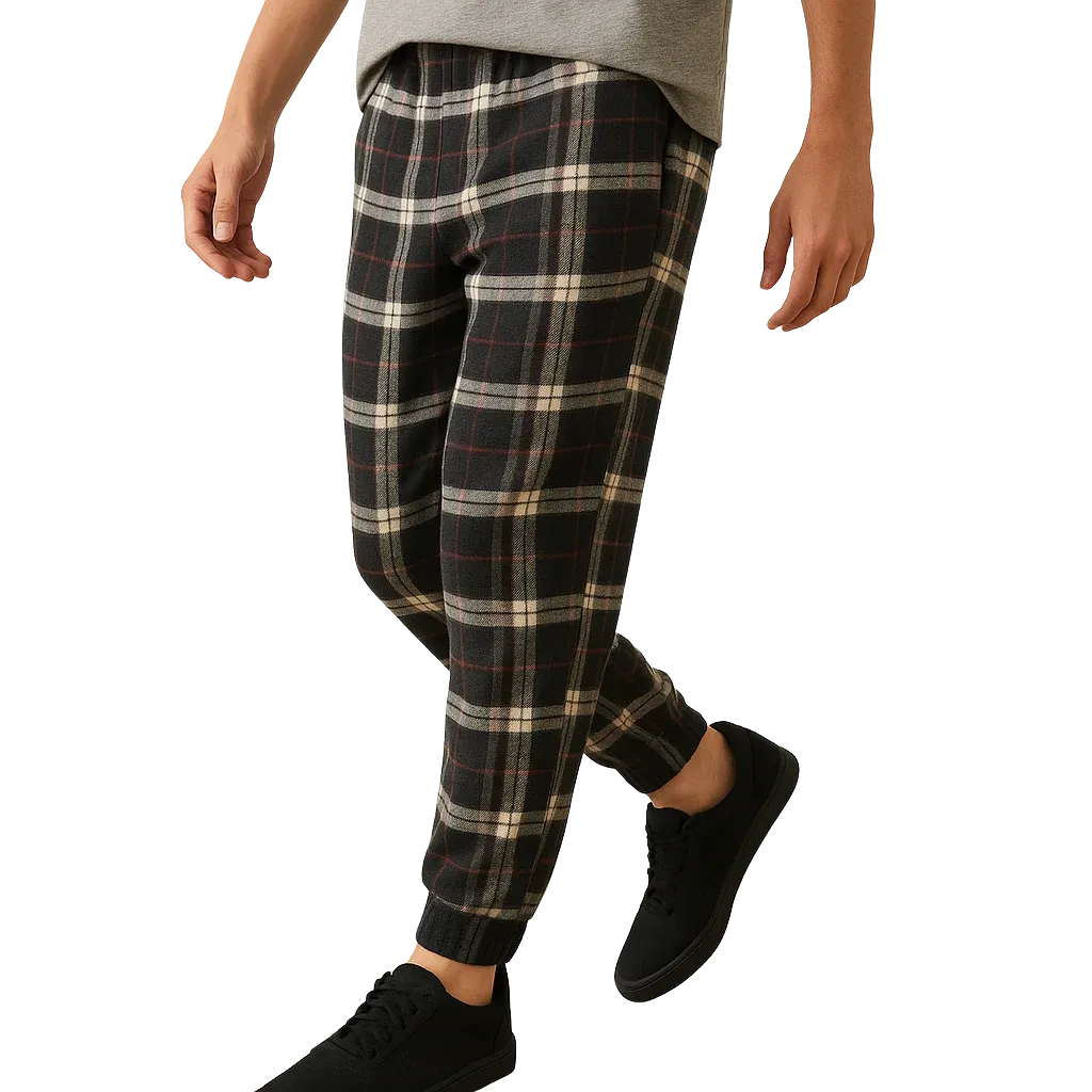 a person wearing plaid pants