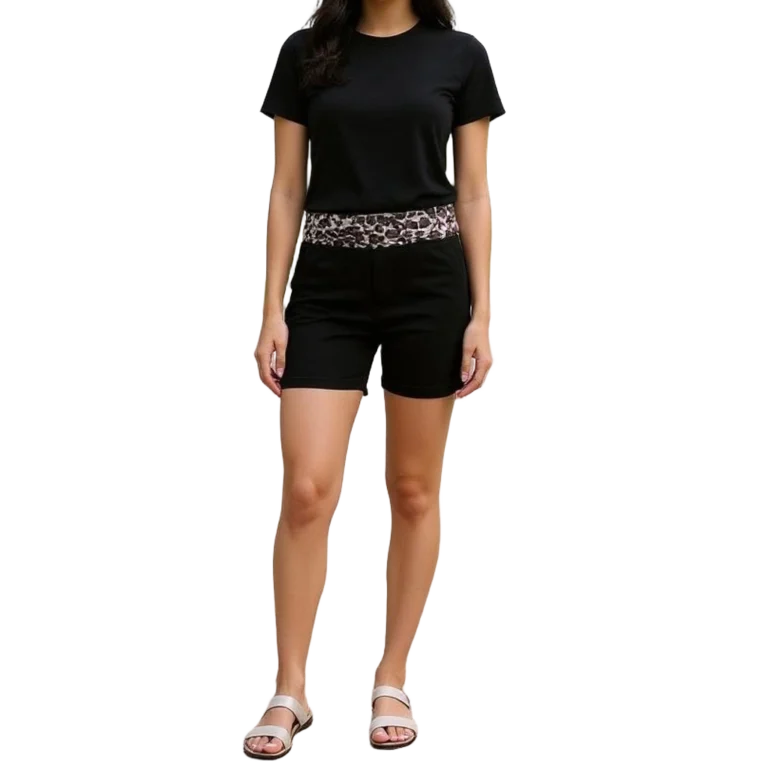 a woman in black shirt and shorts