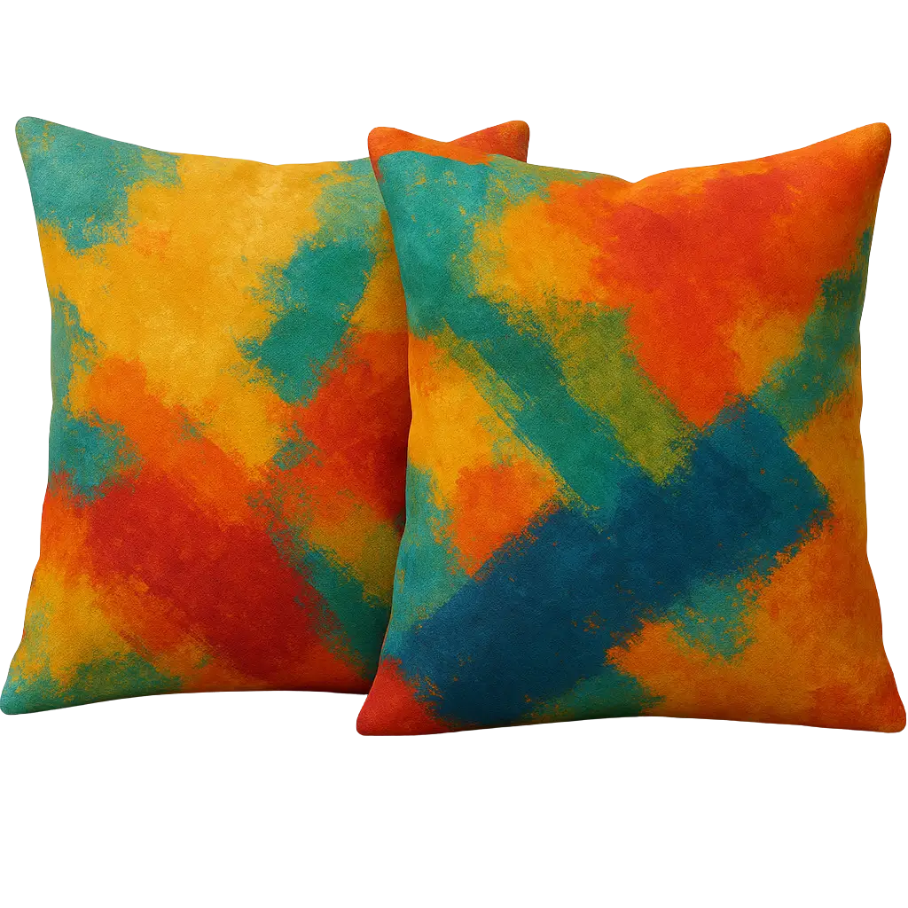a pair of colorful pillows