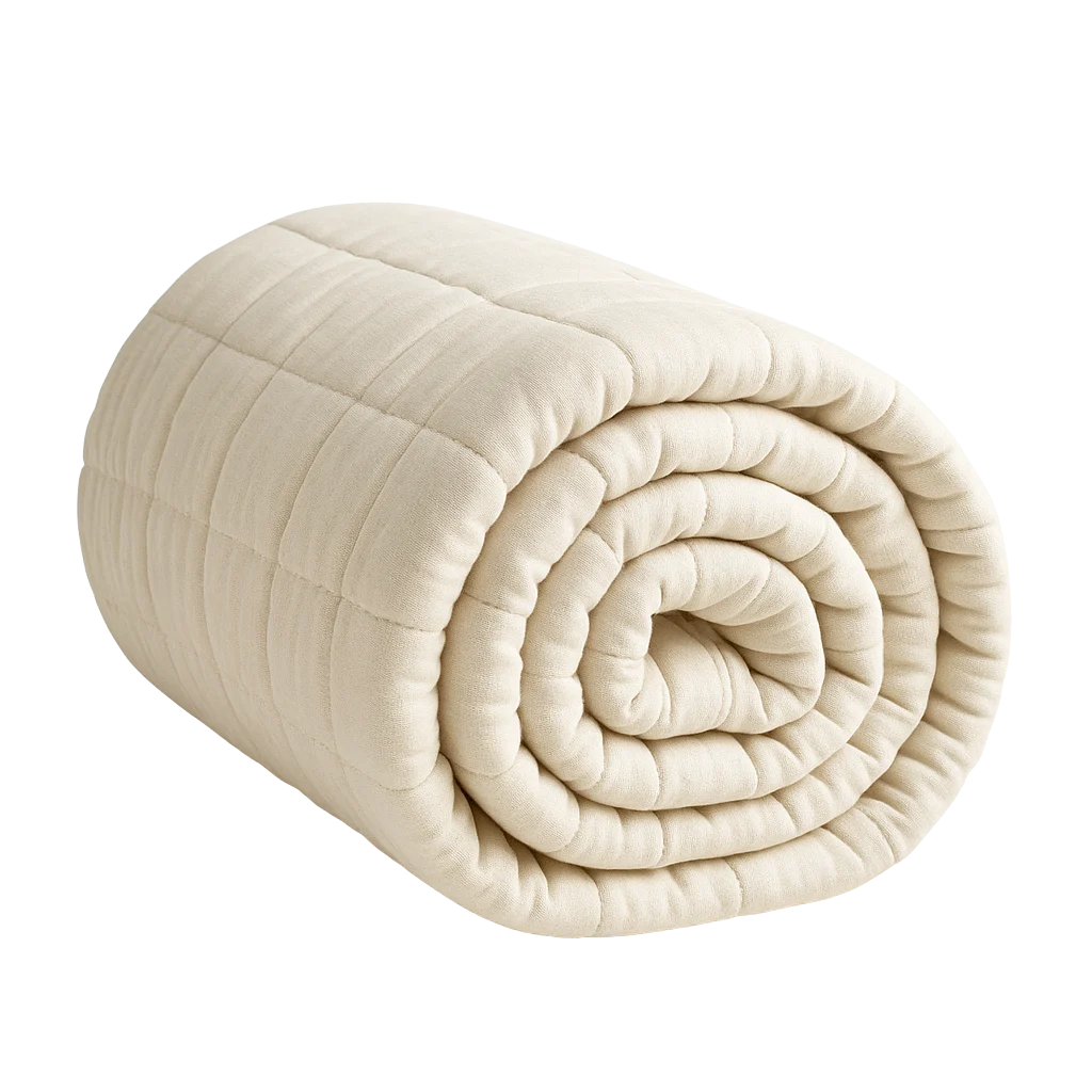 a white blanket rolled up