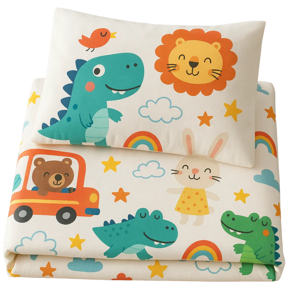 a blanket with cartoon animals on it