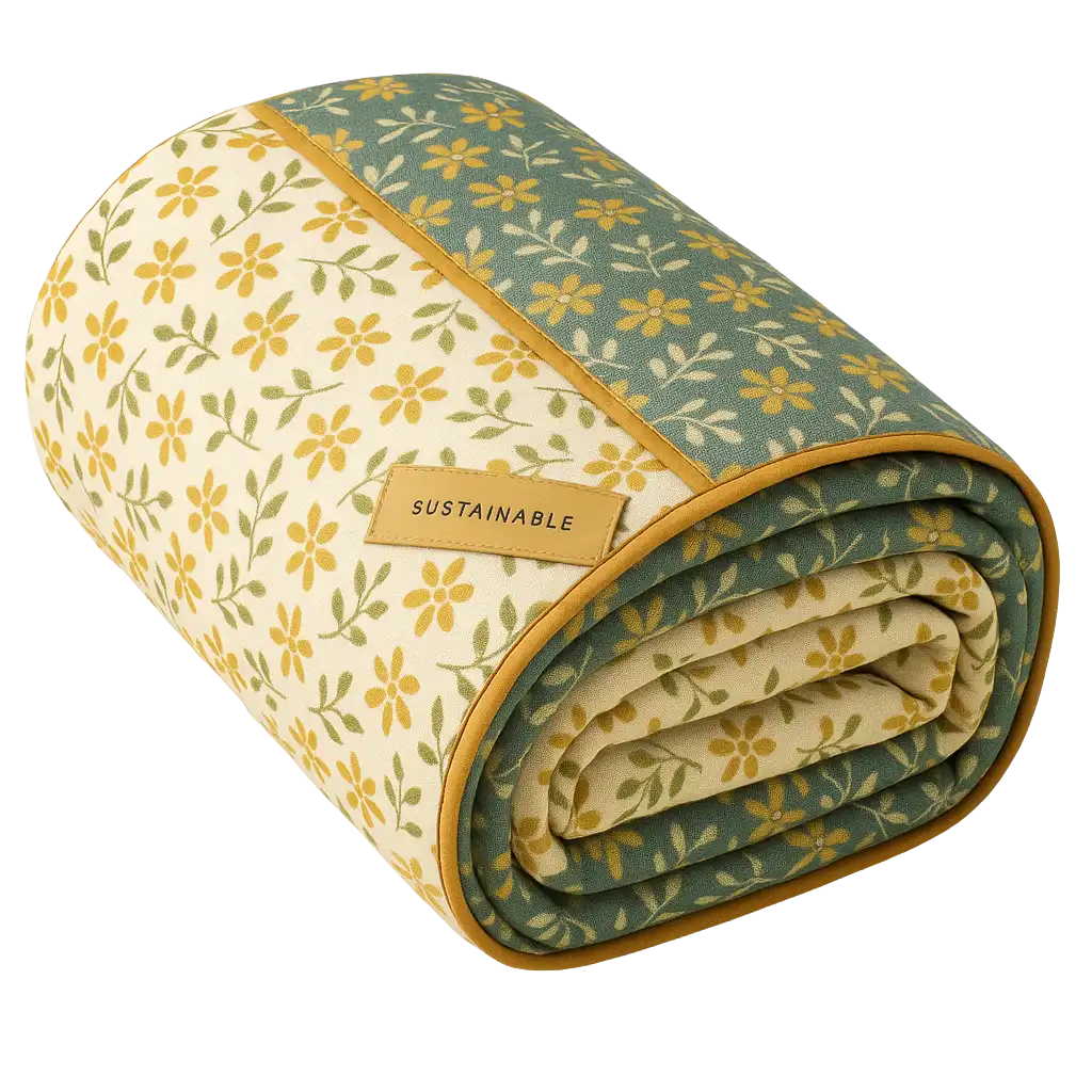 a rolled up blanket with flowers on it