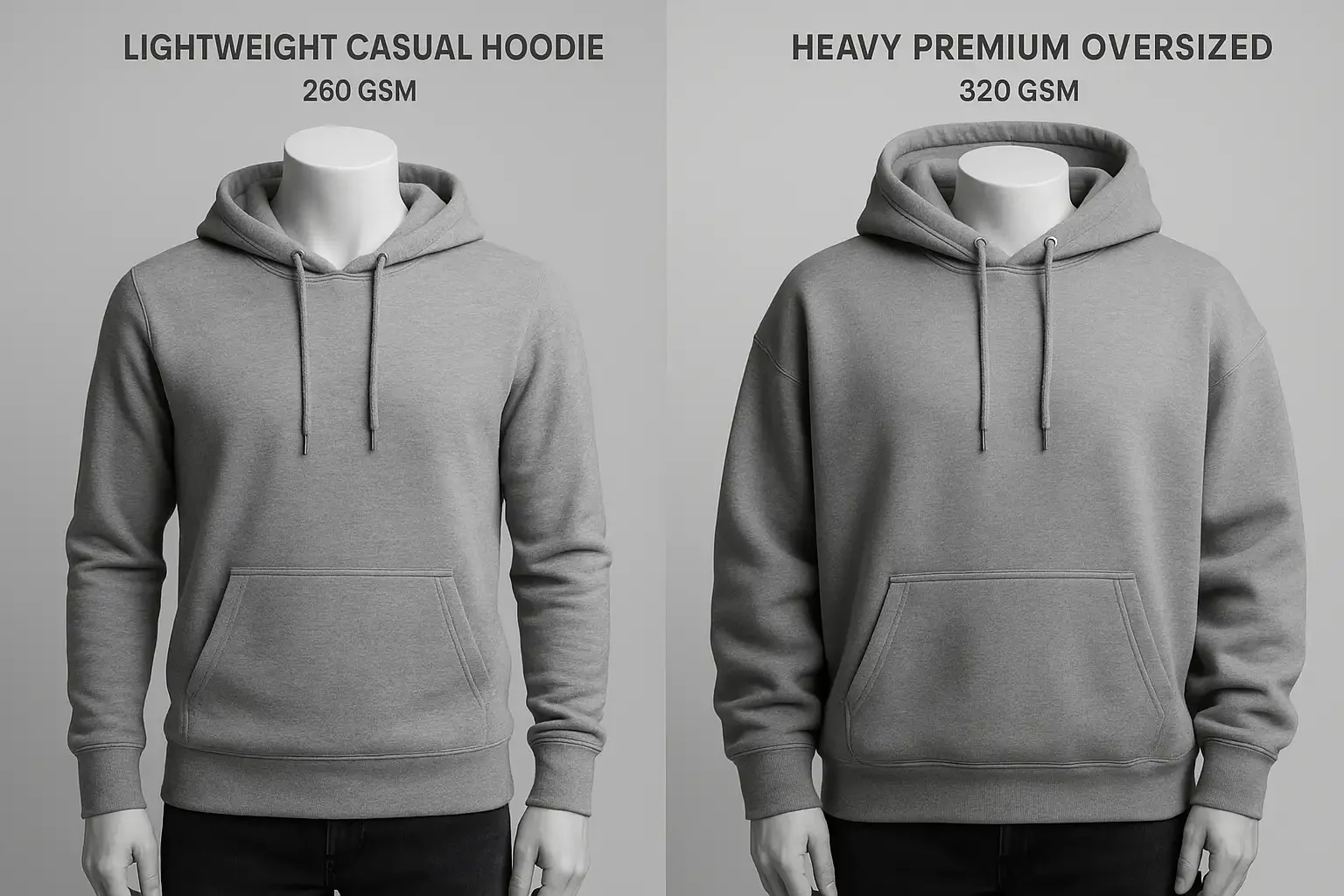 Two hoodies, different weights and styles.